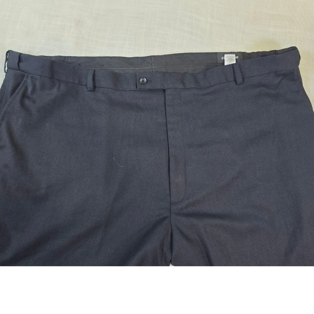 Claiborne Mens Black Textured Dress Pants Flat Front Trousers 50x32 735522